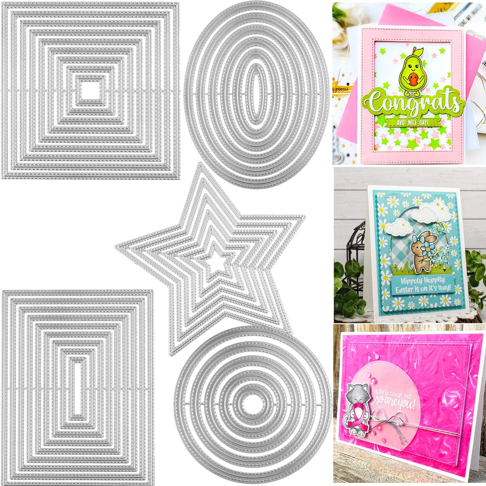 5 Sets Basic Nesting Dies for Card Making,5 Different Shapes of Cutting Dies Stencil Metal Template Molds Squares,Rectangles,Stars,Circles,Ovals Embossing Tools for Scrapbook,Album Paper DIY Crafts