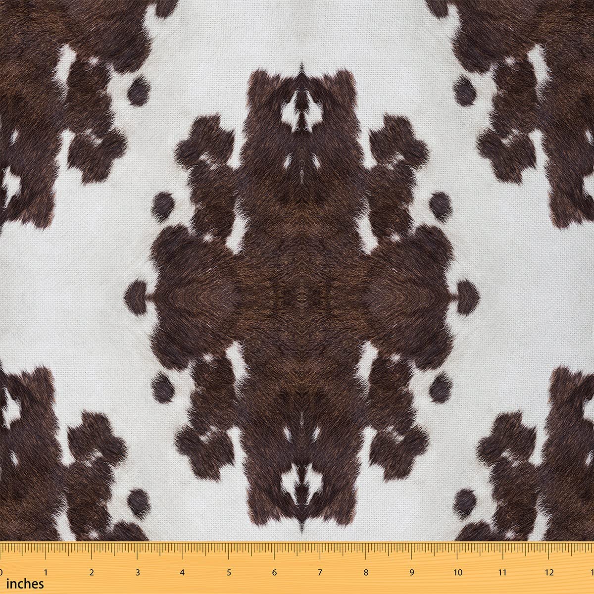 Cow Skin/Fur Fabric for Outdoor Yard Decoration,Rustic Cattle Cowhide(Not Real) Fabric for DIY Projects,Brown White Room Decor and Upholstery,1Yard