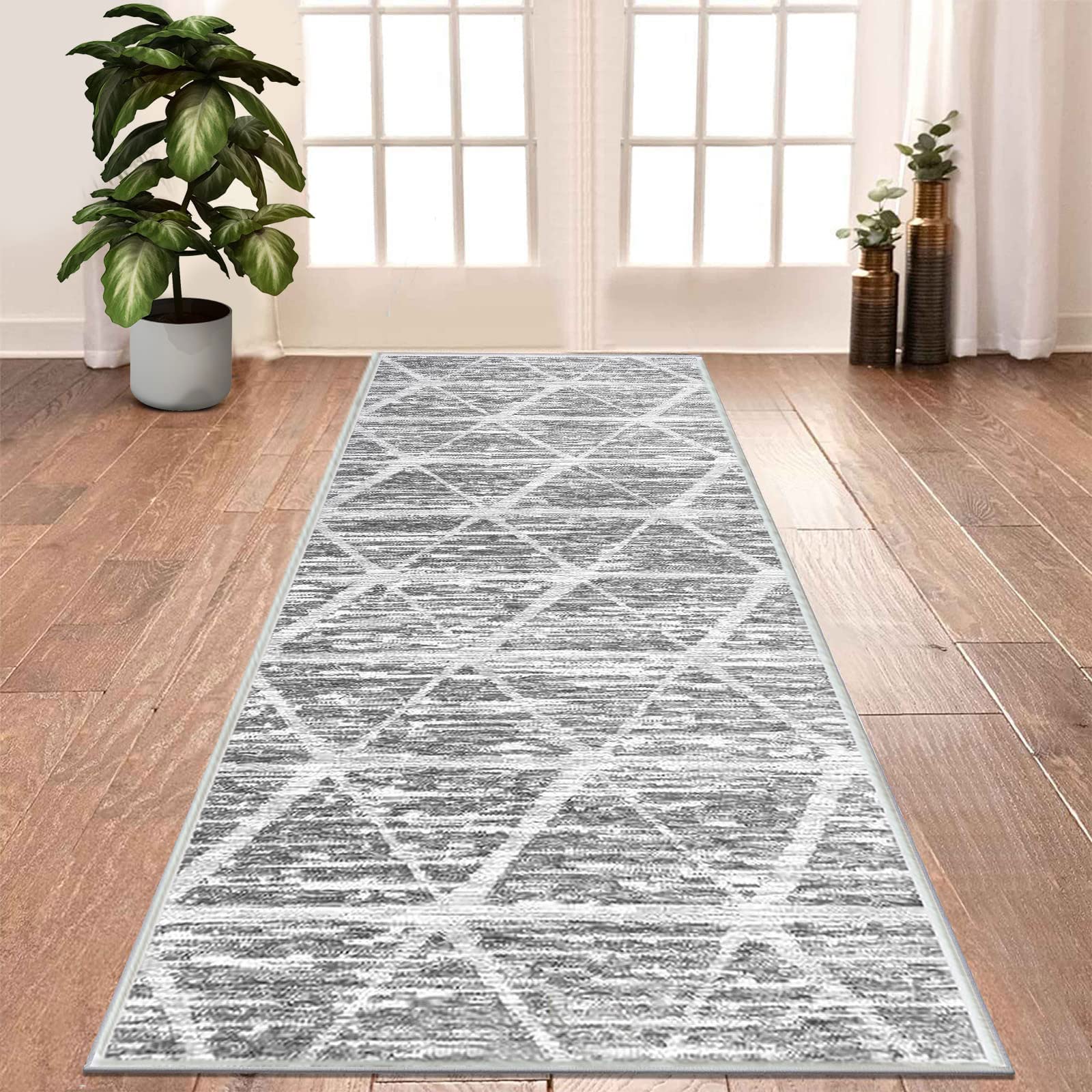 Tinyboy-hbq Carpet Runners for Hallways Non Slip Washable Runner Rugs Long Soft Kitchen runner Grey Hallway Hall Runners for Bedroom Hallways Living Room Kitchen (Ivory/Grey, 60 x 120 cm)