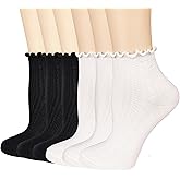 Mcool Mary Womens Ruffle Socks, Casual Ankle Socks Soft Breathable Cool Knit Cotton Lettuce Frilly Sock 6 Pack