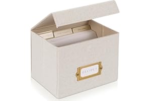 ZICOTO Beautiful Linen Recipe Box - Fits 4x6 inch Recipe Cards to Organize Up to 250 Recipes - Sturdy Card Holder and Great G