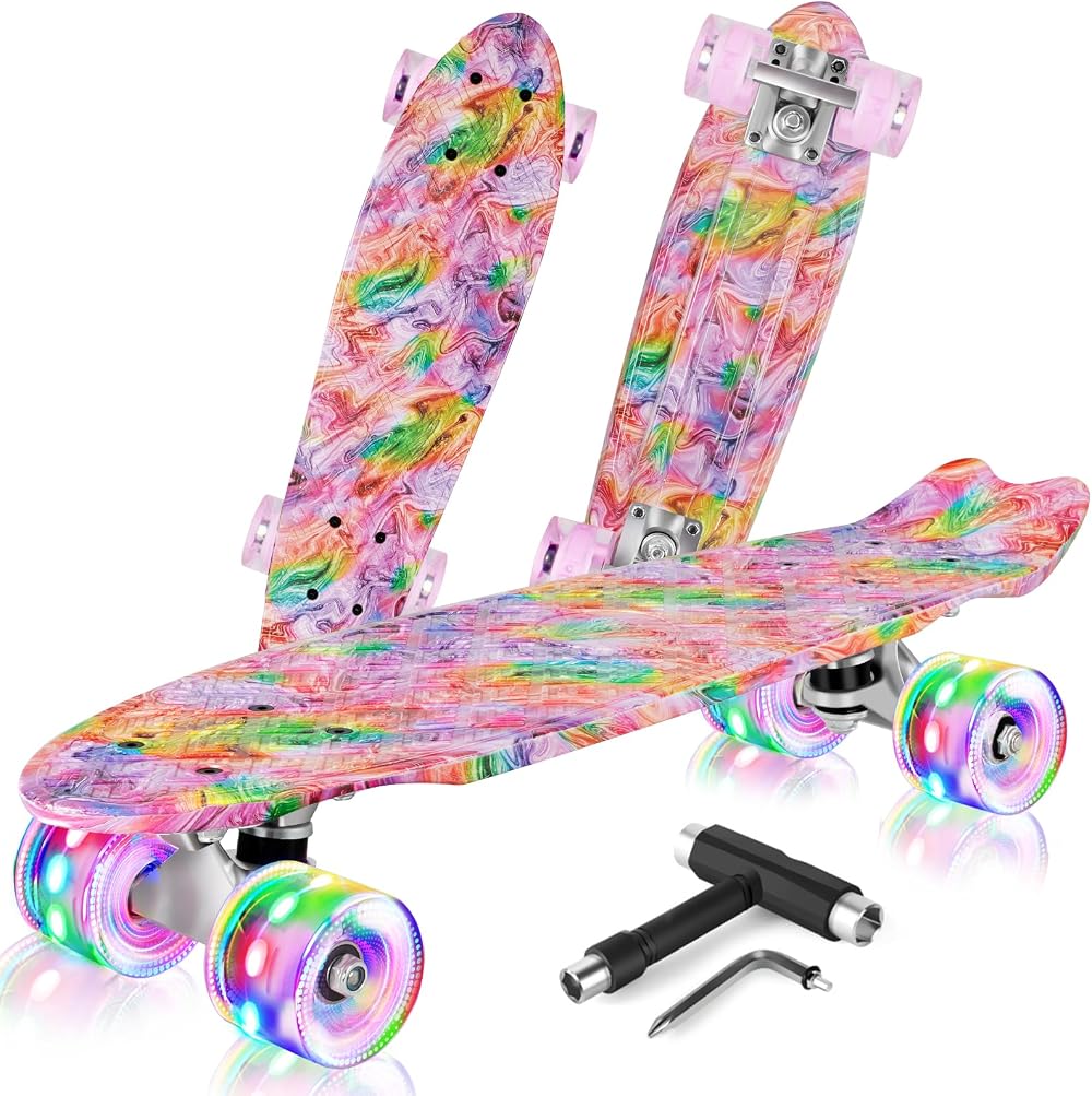 BELEEV 22 inch Skateboard Kids Cruiser with LED Wheels 220 LBS Max Load
