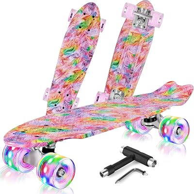 BELEEV 22 inch Skateboard Kids Cruiser with LED Wheels 220 LBS Max Load