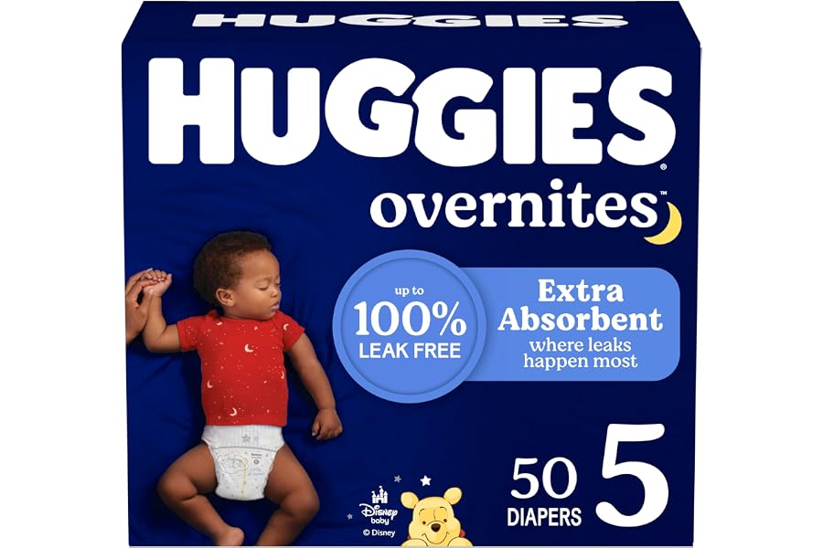 Huggies Overnites Size 5 Overnight Diapers (27+ lbs), 50 Ct, Packaging May Vary