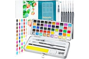 APOGO Watercolor Paint Set,50 Colors in Portable Box Travel Watercolor Set,Water Color Paint Sets,Adult and Beginner Watercolor Painting Kits with Watercolor Papers and Brushes Art supplies