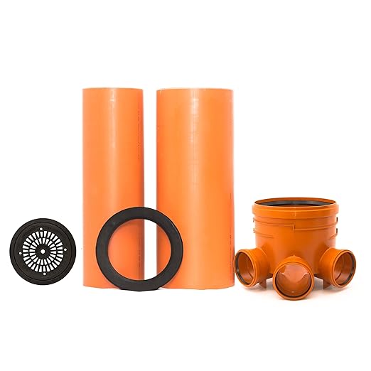 KG Schacht Abwasserschacht DN 400 Schachtboden 3x200/1x200 - Rohr DN400, DN315 - rund Regen Deckel DN315 - Kanal Entwässerung