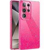 CUZMIGO Glitter Case for Samsung Galaxy S25 Ultra, Cute Sparkly Bright Color Phone Cases for Women Girls, Shiny Bling Slim Fit Soft TPU Cover with Camera Protection, Hot Pink