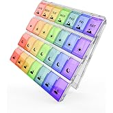 Fullicon Quick Fill, Pill Organizer 4 Times a Day, Clear Rainbow