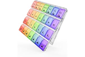 Fullicon Quick Refill Weekly Pill Organizer 4 Times a Day, Large Capacity Pill Case with Secure Lids, Pill Box for Daily Vita