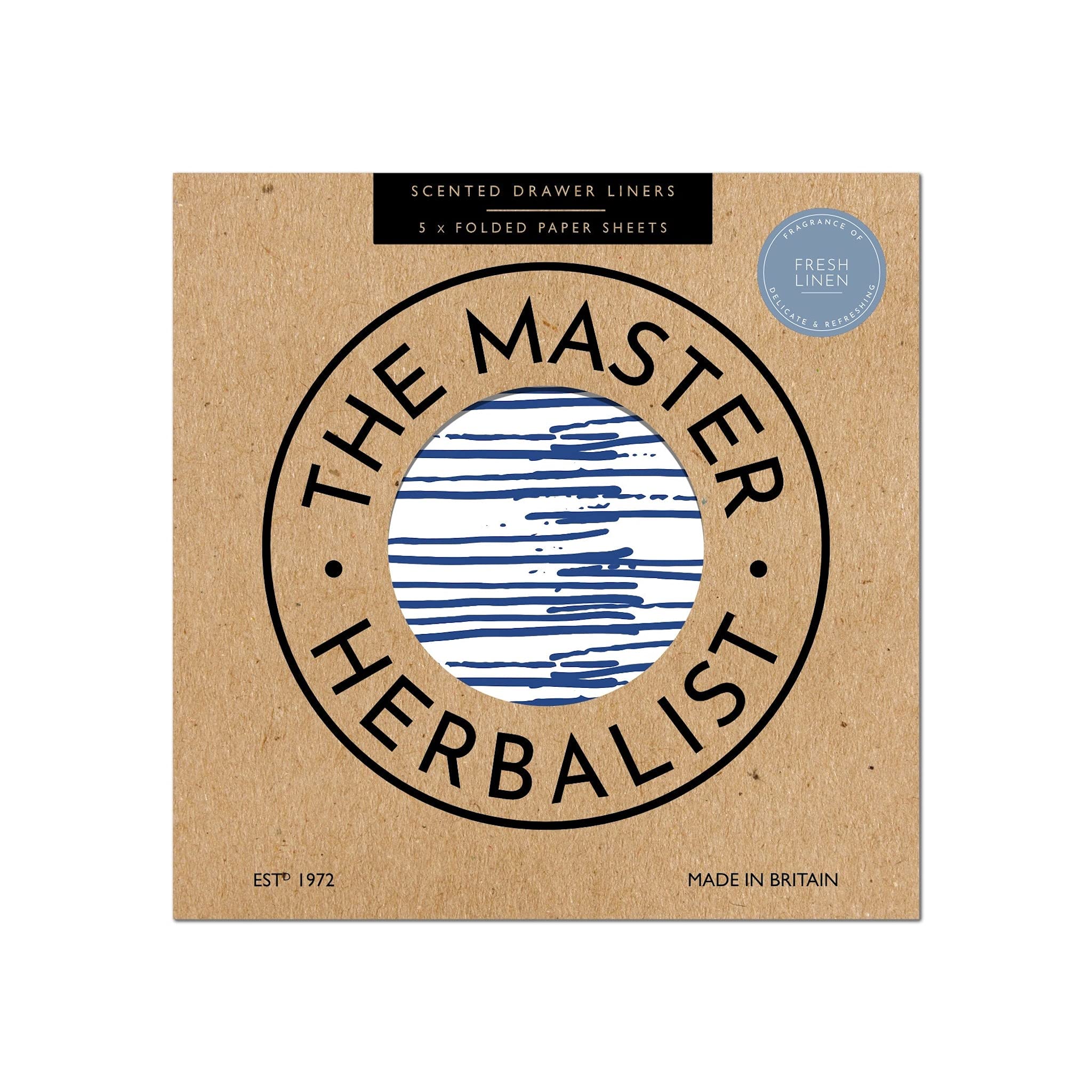 The Master Herbalist Fragrant Scented Drawer Liners (Folded) | Pack of 5 Sheets | Contains Essential Oils | Made in The UK (Fresh Linen (Japanese Pen in INK BLUE), Folded)