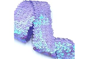YOOGCORETT 2 Yards Purple Elastic Sequin Ribbon Trim Glitter Metallic Stretch Flat Sequin for Sewing Dress Costume Embellishments Headband and Crafts Sequin 1.8"Inch