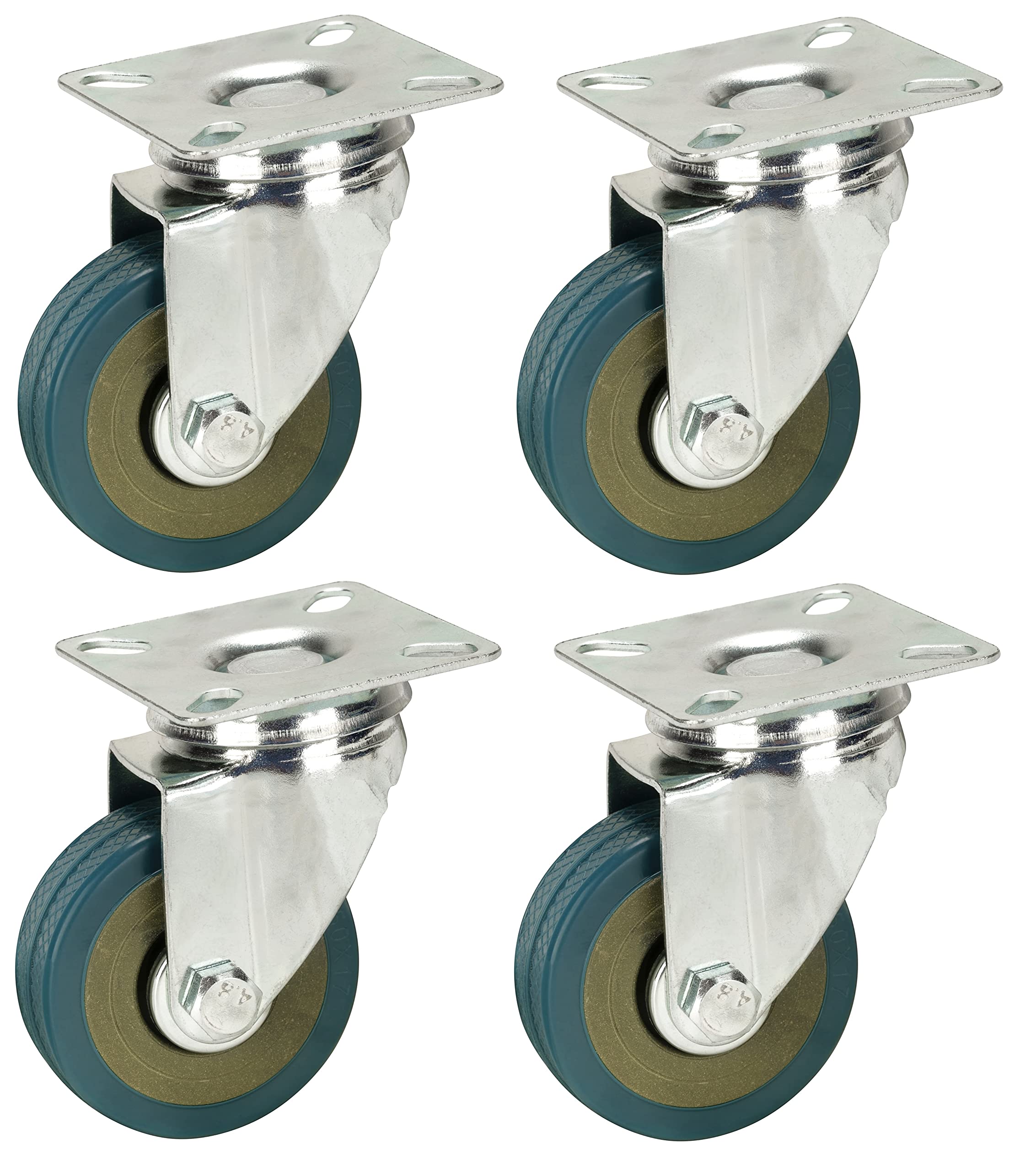 50mm Non Marking Grey Hard Rubber Castors - Top Plate Fitting - Heavy Duty Casters Wheels by Bulldog Castors - Max 100Kg Per Set