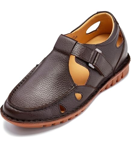TOTO Men Invisible Height Increasing Elevator Brown‎ Leather Slip On Sandals 7 Amazon.com | TOTO Men main image 3