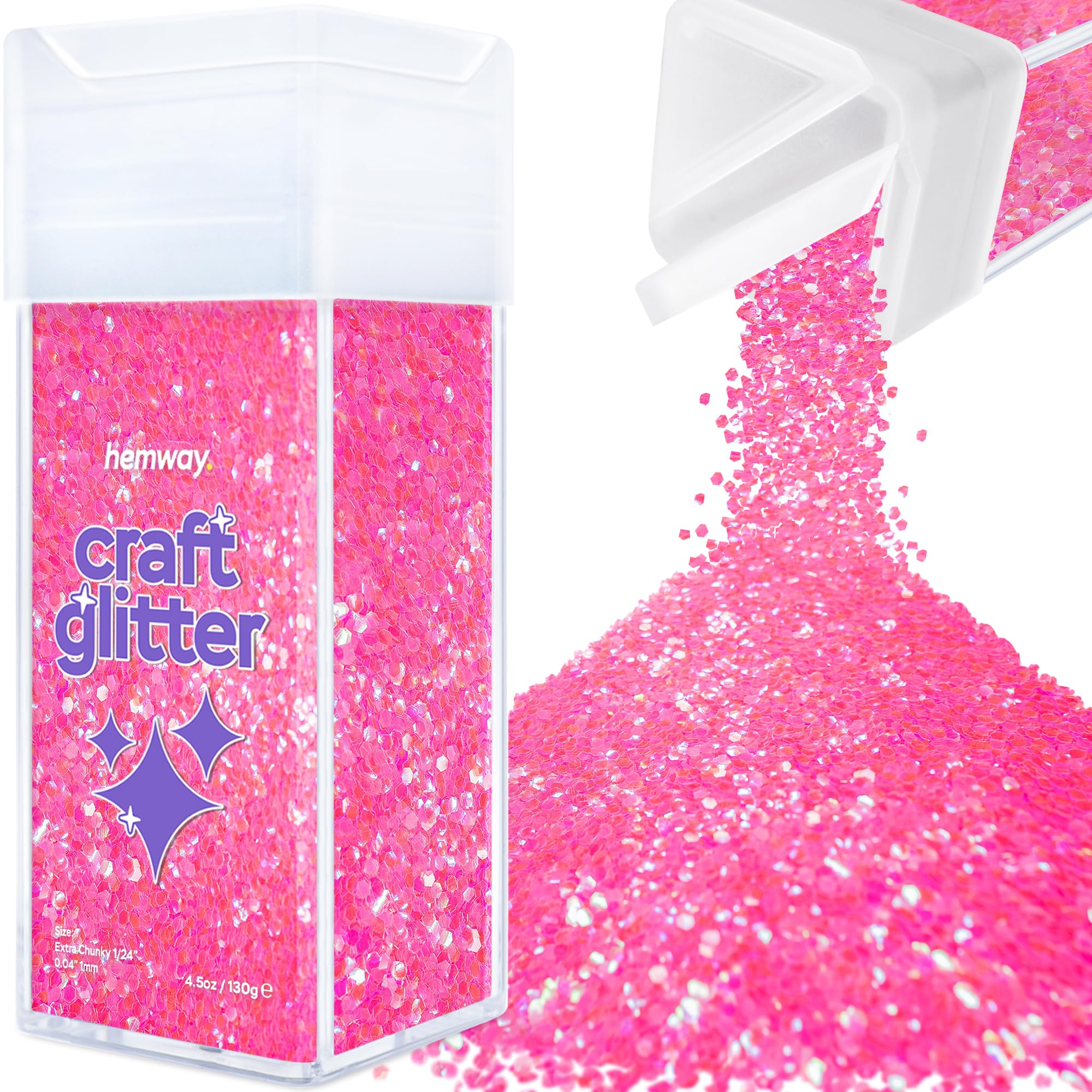 Hemway Glitter Shaker Baby Pink Iridescent 110g Extra Chunky, Craft Glitter Shaker for Resin & Epoxy Crafts, Christmas Art Supplies, Nail, Body, Face, Eye, Festival, Crafting, Slime, Sparkle