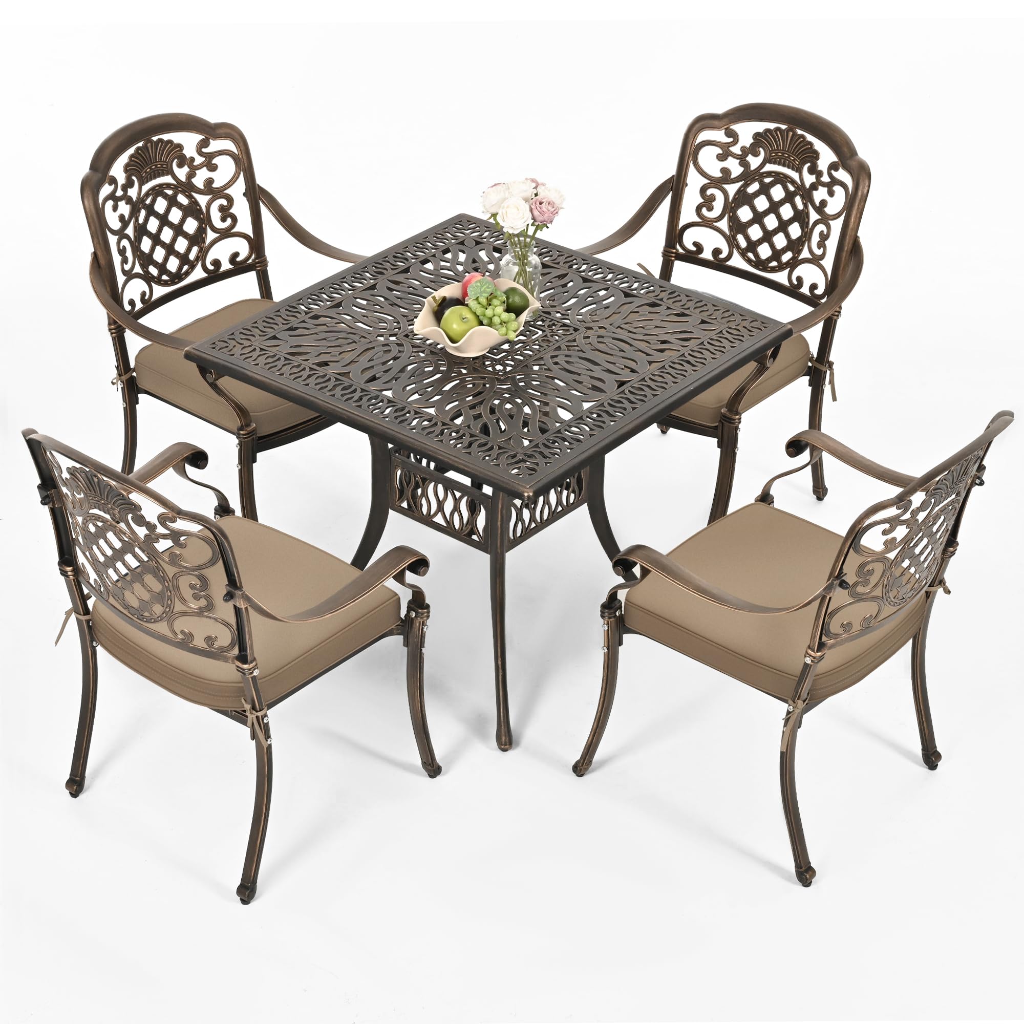Photo 1 of *** ONE CHAIR ***Pamapic 5-Piece Patio Dining Set,Outdoor Cast Aluminum Furniture Set with Vintage Table Top,Outdoor Furniture Set with 4 Outdoor Stackable Chairs for Patio Garden Poolside (with 4 Cushion,Bronze)