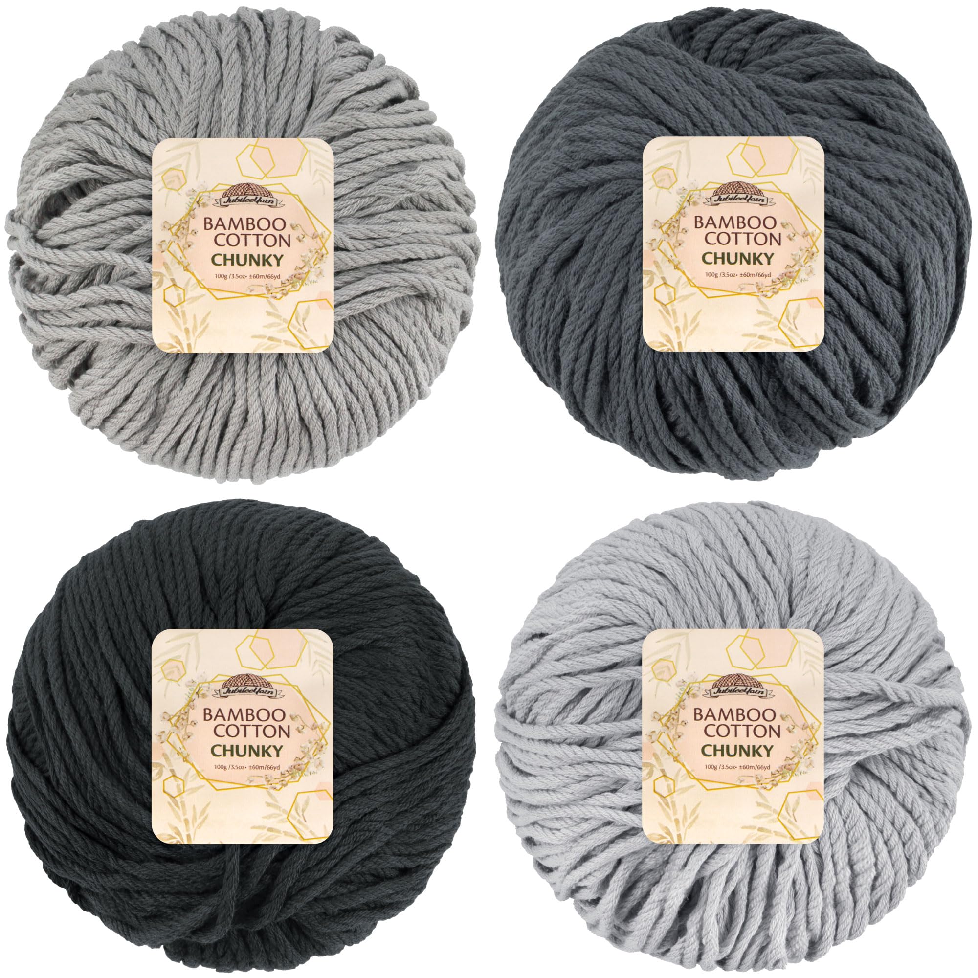 JubileeYarn Bamboo Cotton Chunky Yarn - 100g/Ball - Shades of Grey - 4 Balls — image 1