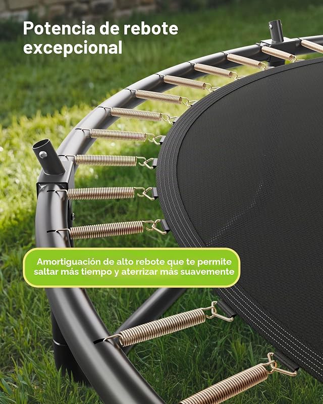 Trampolim ao ar livre 305 x 236 cm, trampolim infantil com rede protetora e almofada grossa, capacidade máxima de 150 kg, trampolim exterior, presente de aniversário para crianças