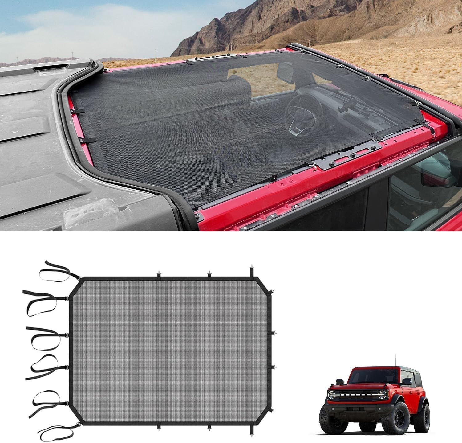 Photo 1 of Mesh Sunshade Compatible with Ford Bronco 4 Door Accessories 2025 2024 2023 2022 2021, Bimini Top Sun Shade Bikini Top Cover Blocks UV Leaves Mosquitoes