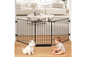 Cideny 78'' Extra Wide Baby Gate, Dog Gates Indoor for Doorways Stairs, Essential Safety Gate for Child, Hardware Mounted Adjustable Pet Gate with Anti-Trip Pedal, 28'' Tall 3 Metal Panels Black