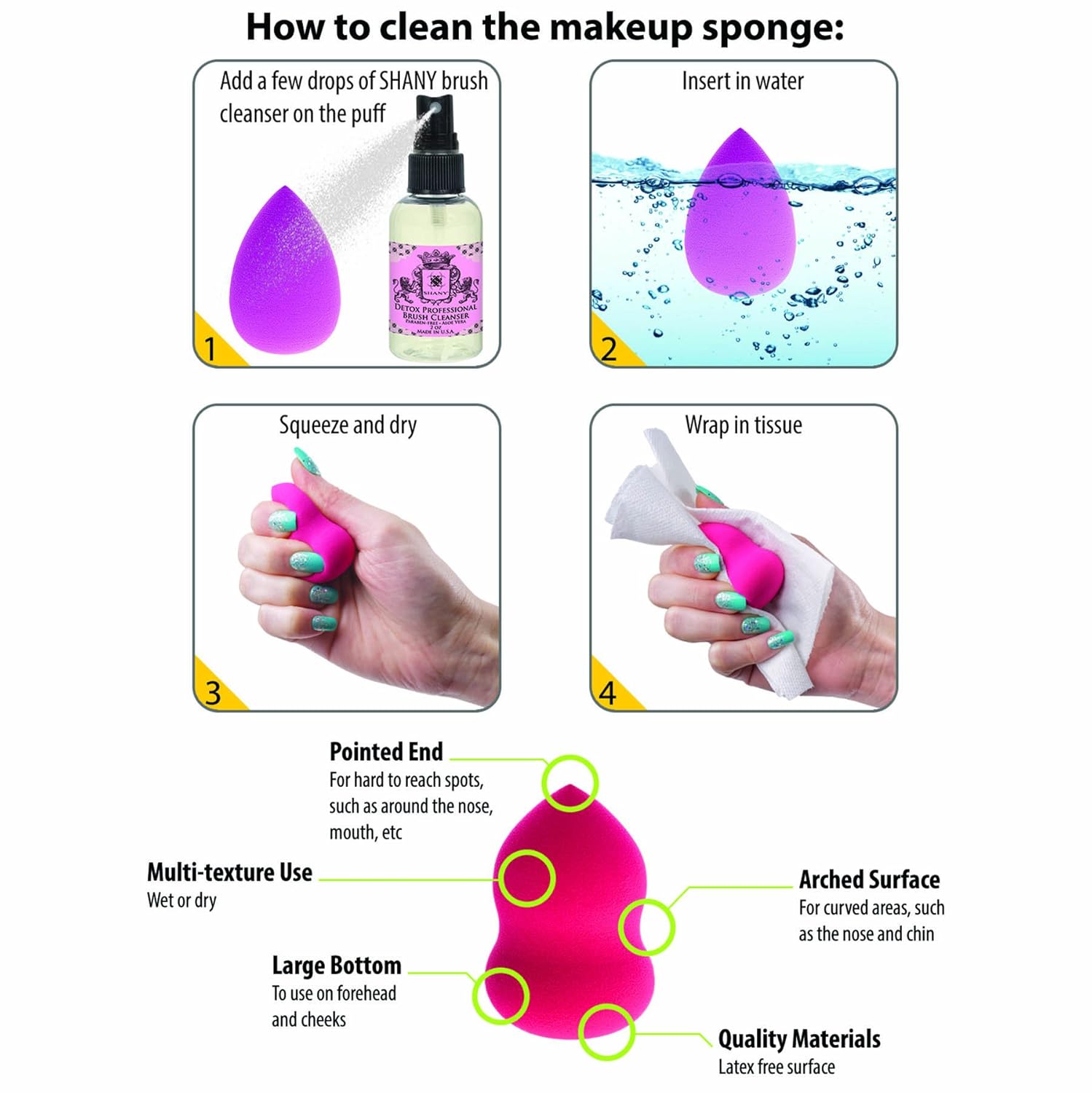 SHANY Makeup Premium Beauty Sponge Blender Puff Set - Latex-free & Vegan, Multipurpose Shapes & Colors - Set of 10 : Beauty