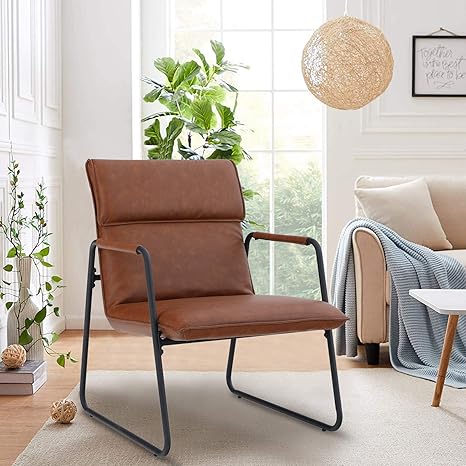 Amazon Com Sophia William Living Room Accent Chair Sofa Chair Accent Pu Leather Lounge Chair Mid Century Steel Frame Low Arm Chair Home Bedroom Brown Kitchen Dining