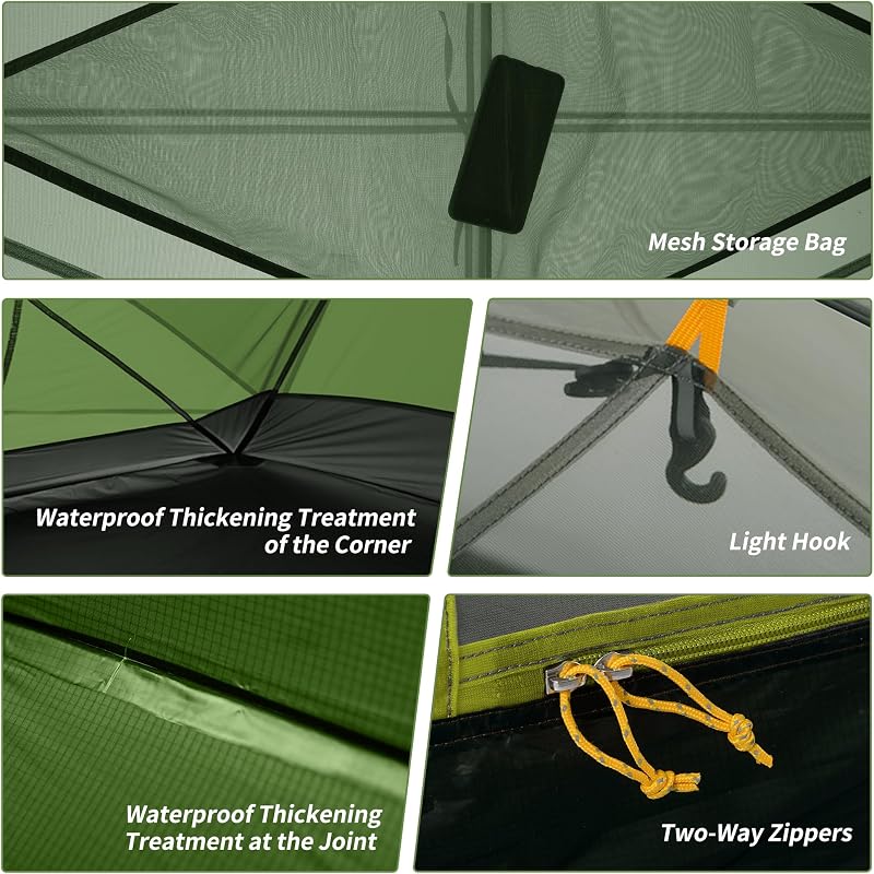 Mongar Tenda da Campeggio 3 Stagioni 2 posti Tenda Ultraleggera Silicone 210T Escursioni e Campeggio (210T Verde Foresta)