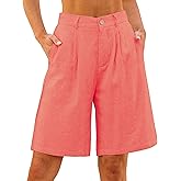 luvamia Bermuda Shorts for Women High Waisted Linen Dressy Casual Pleated Wide Leg Summer Shorts with Elastic Waist