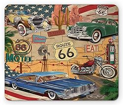 Lunarable Route 66 Mouse Pad, Old Fashioned Cars