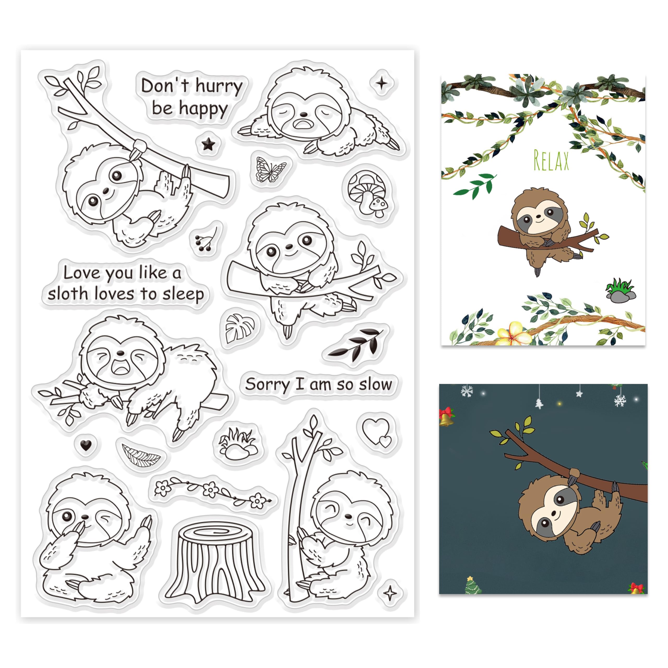 GLOBLELAND Lovely Sloth Clear Stamps Don't Hurry Be Happy Transparent Silicone Stamp Seal for Card Making Photo Journal Decoration DIY Scrapbooking