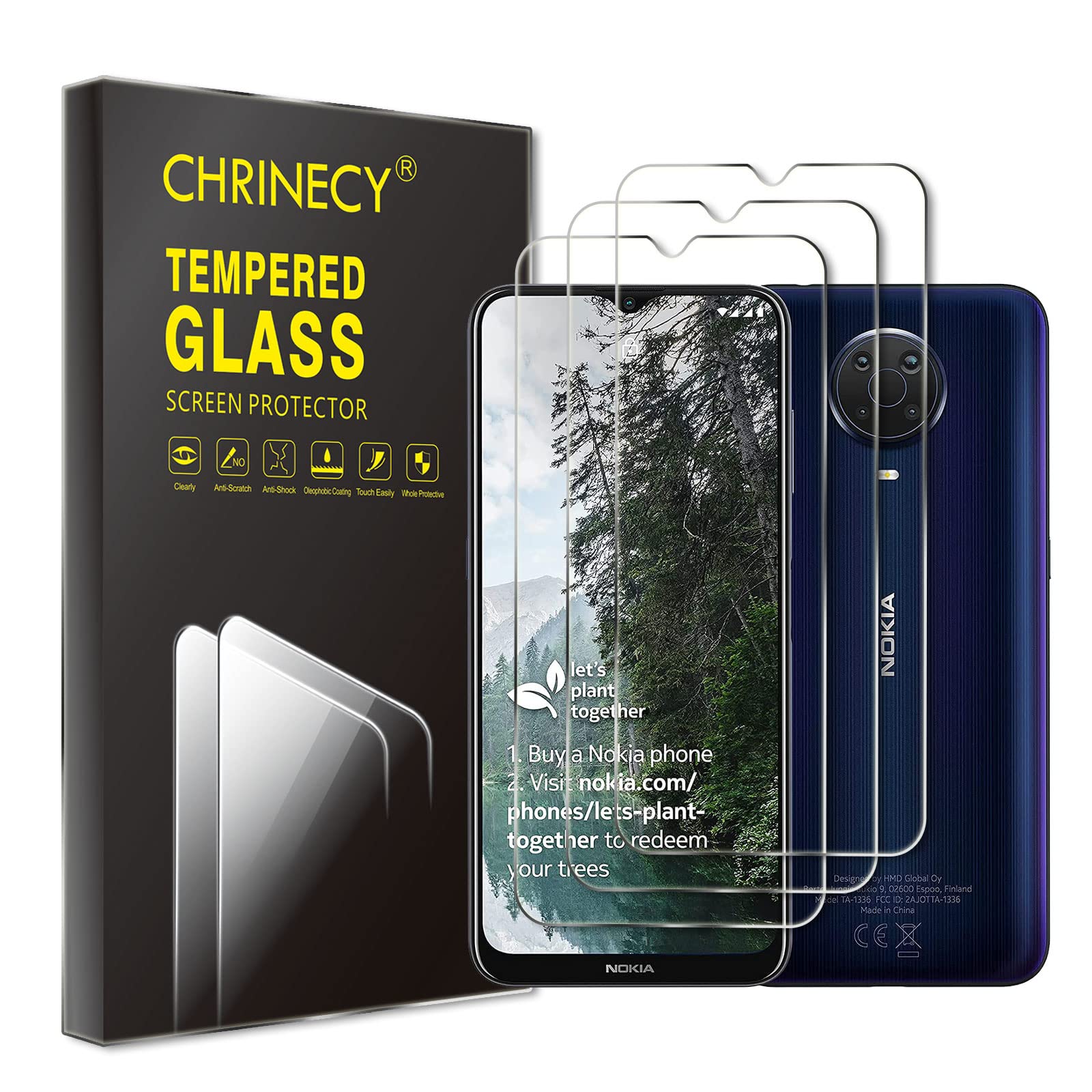 CHRINECY 3 Pack Screen Protector for Nokia G20 / Nokia G21 / Nokia 5.3 / Nokia G10, High Transparency Tempered Glass Protection Film, 9H Hardness, Case Friendly, Anti-Scratch, Easy Installation