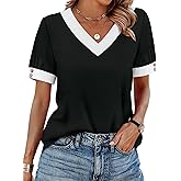 Womens Tops Boho Summer Outfits 2026 Short Sleeve Shirts with Bottons Beach Vacation Clothes Casual S-3XL