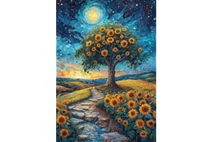 MOOHUE Stamped Cross Stitch Kits for Adults 14 Count Printed Cross Stitch Kits for Beginners Moon and Tree Sunflowers Cross Stitch Patterns Needlepoint kit (Moon and Tree Sunflowers)