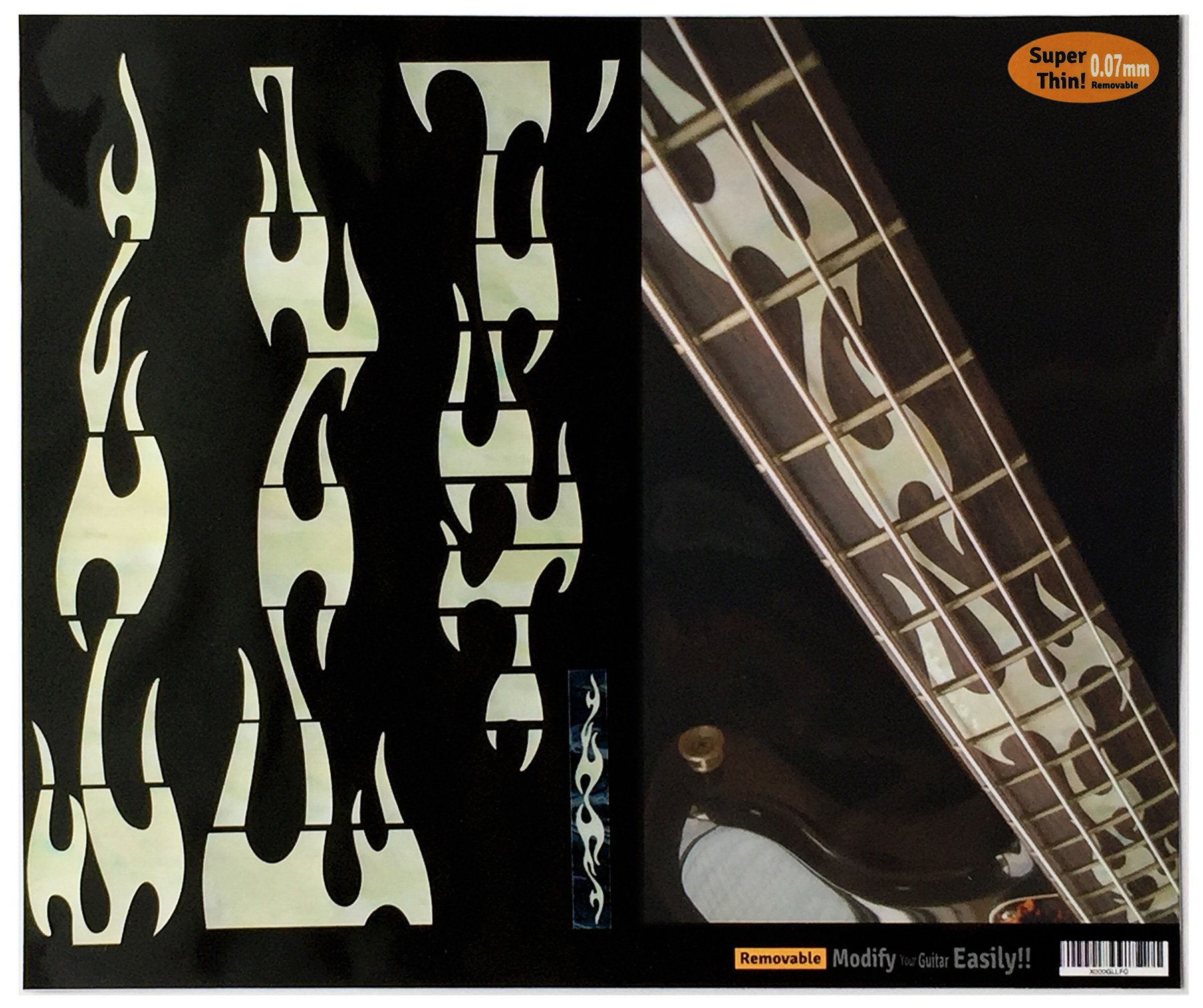 Inlay Sticker Fret Markers for Bass - Fire Flames - White Pearl