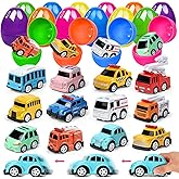 12 Pcs Prefilled Easter Eggs with Mini Cute Pull Back Alloy Car Toys for Toddlers Kids Easter Basket Stuffers Egg Hunt Party 