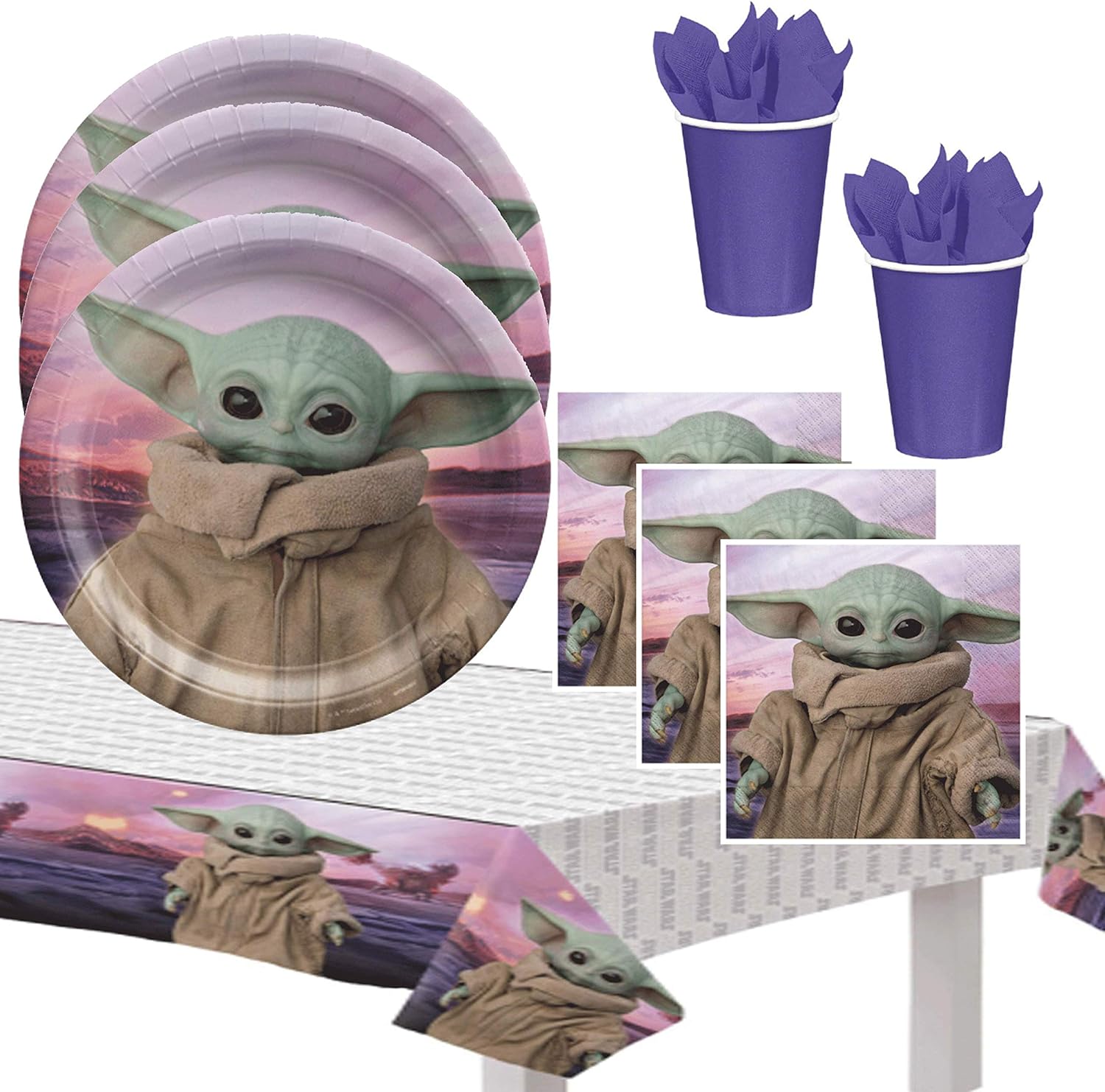 Party Tableware & Serveware Star Wars Madalorian Baby Yoda Birthday Plates and Napkin set Party