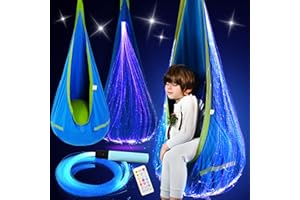 OUTREE Pod Swing Featuring Fiber Optic with 10 Colors and 17 Effects. Sensory Swing Suitable for Individuals with Sensory Needs (Blue)