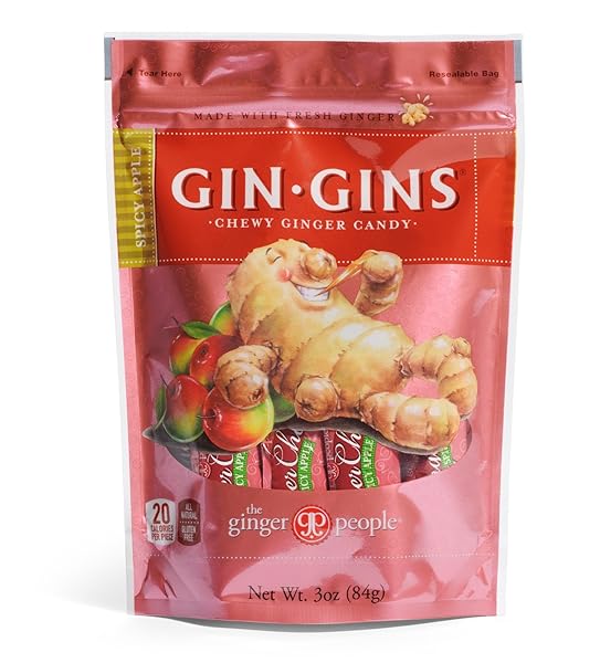 THE GINGER PEOPLE GINGER CHEWS, SPICY APPLE, 3-OUNCE BAGS