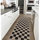 Rugalia Easy Jute Checkered Runner Rug, 2x6 Black Modern Washable Rugs Runner for Hallway Non-Slip Kitchen Runner Rug, Farmhouse Checkerboard Indoor Outdoor Carpet for Porch Laundry Entryway