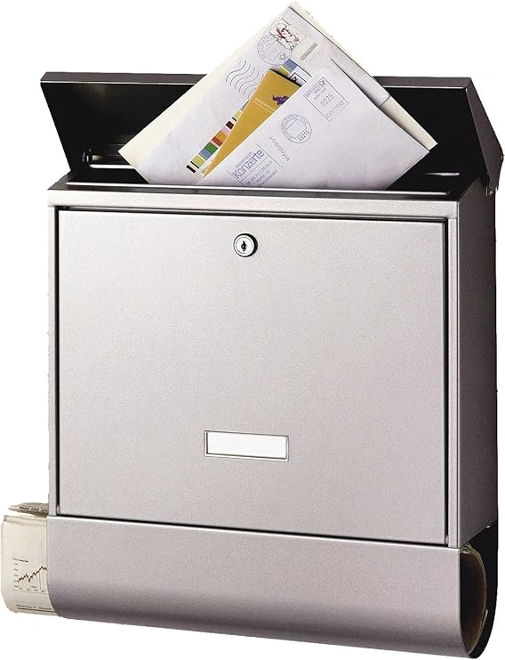 BURG-WÄCHTER Briefkasten mit Zeitungsbox und Namensschild, A4 Einwurf-Format, EU Norm EN 13724, Inkl. 2 Schlüssel, Rostfreier