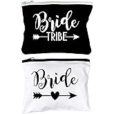 AMERIBA 12 PACK SET + 1 BRIDE BAG Premium Natural Cotton Canvas Makeup Bag- Bridesmaids Gifts for the Bachelorette Party or Bridal Shower