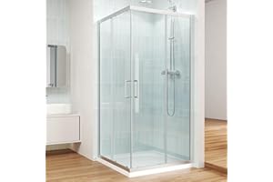 ENSO SENKA Corner Shower Enclosure 34" D X 34" W X72" H Shower Stall for Walk in Showering, 1/4" Thick Clear SGCC Tempered Glass Sliding Shower Door, Brushed Nickel (Shower Base Not Included)