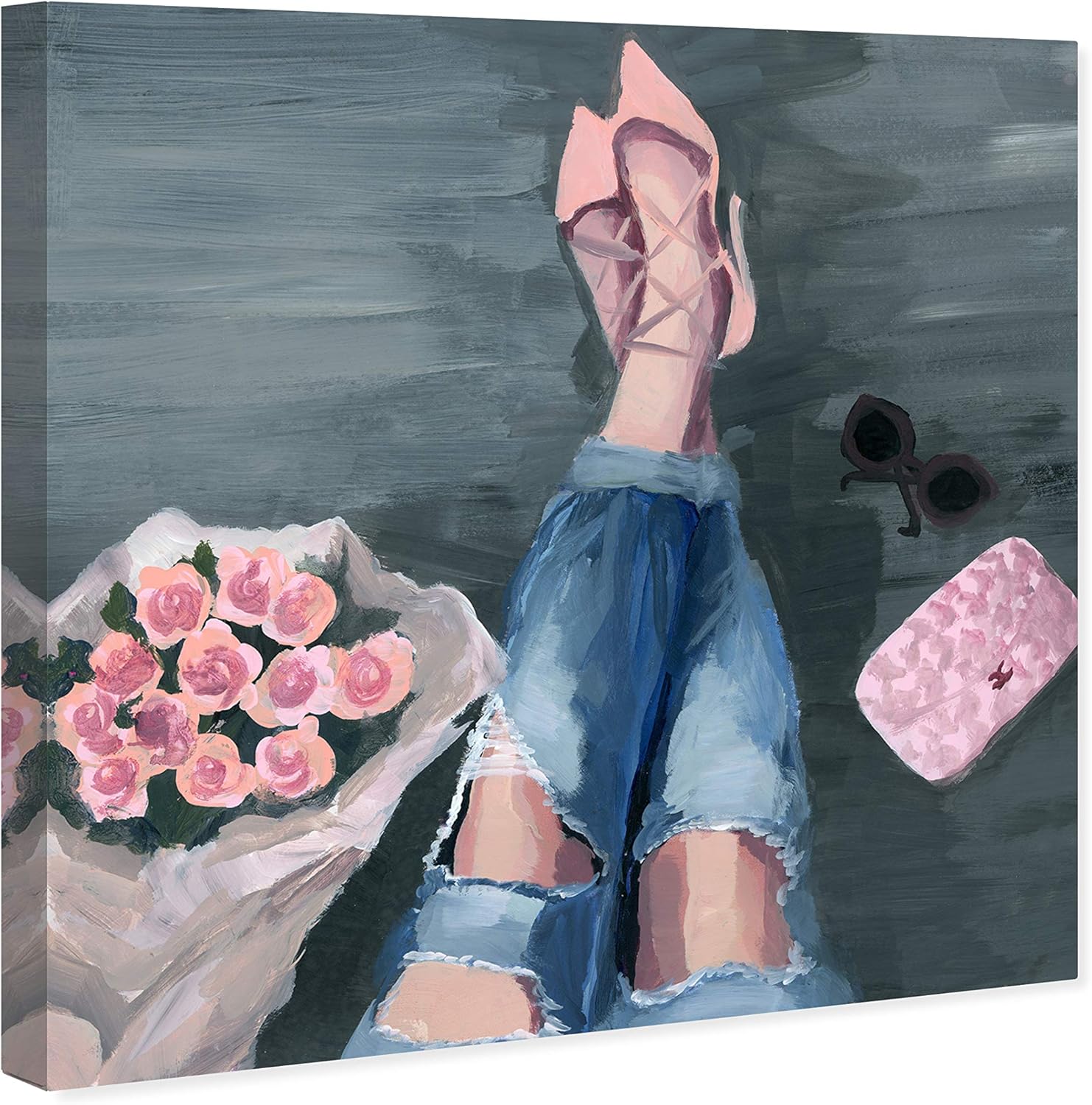 Amazon Com The Oliver Gal Artist Co Fashion And Glam Wall Art Canvas Prints Waiting For You Home Decor 16 X 16 Pink Gray Home Kitchen