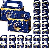 TaoBary 24 Pack Ramadan Eid Gift Bags Muslin Mubarak Ramadan Favor Boxes Foldable Eid Mubarak Candy Goodie Paper Present Boxes(Blue and Gold)