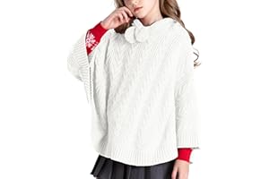 BOBOYOYO Cape for Girls Hooded Cable Knit Poncho Sweaters Kids Shawl Sweater Toddler Holiday Pullover for 3-12 Years Child