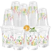 KOPOOEOE 100 Pcs Wildflowers Plastic Cups 16 oz Spring Flowers Disposable Clear Plastic Cups Summer Drinking Cup for Floral Baby Shower Birthday Wedding Party Decoration Supplies