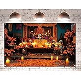 Pudodo Day of The Dead Photo Booth Backdrop Día De Los Muertos Decoration Sugar Skull Marigold Photography Wall Decor