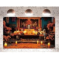 Pudodo Day of The Dead Photo Booth Backdrop Día De Los Muertos Decoration Sugar Skull Marigold Photography Wall Decor