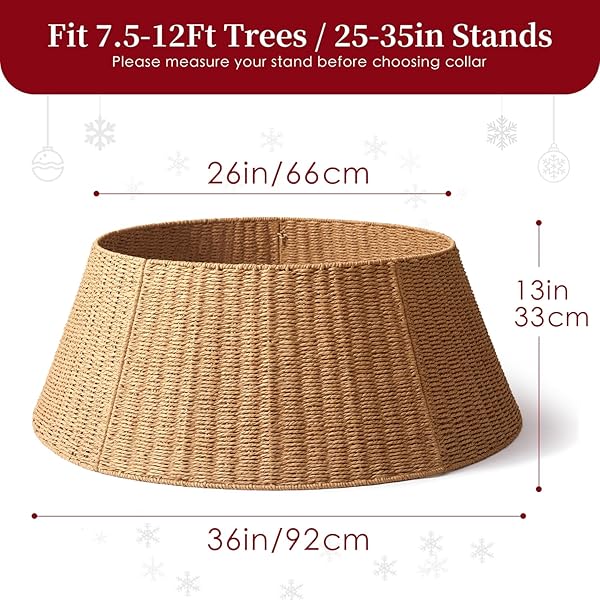 36IN EXTRA LARGE CHRISTMAS TREE COLLAR – WICKER WOVEN TREE COLLARS FOR ARTIFICIAL TREES – LARGE RATTAN RUSTIC FARMHOUSE BASKET FOR TREE BASE COVER WITH CORD CUT-OUT FOR 7.5FT 9FT 12FT TREE(NATURAL)