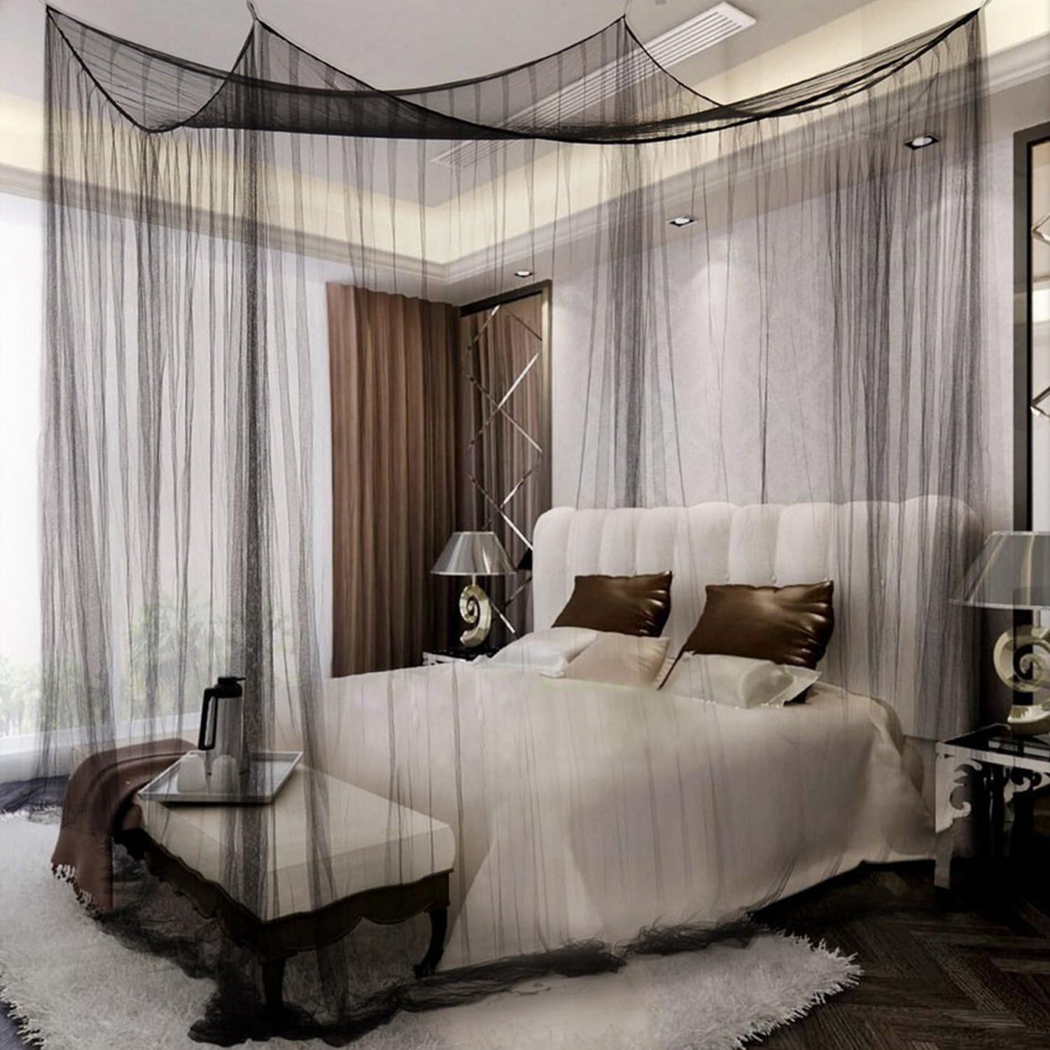 Yimii 4 Corner Post Mosquito Net Princess Bed Canopy, Mosquito Netting Bed Curtains for Full, Queen, King Size Bed.(Black)