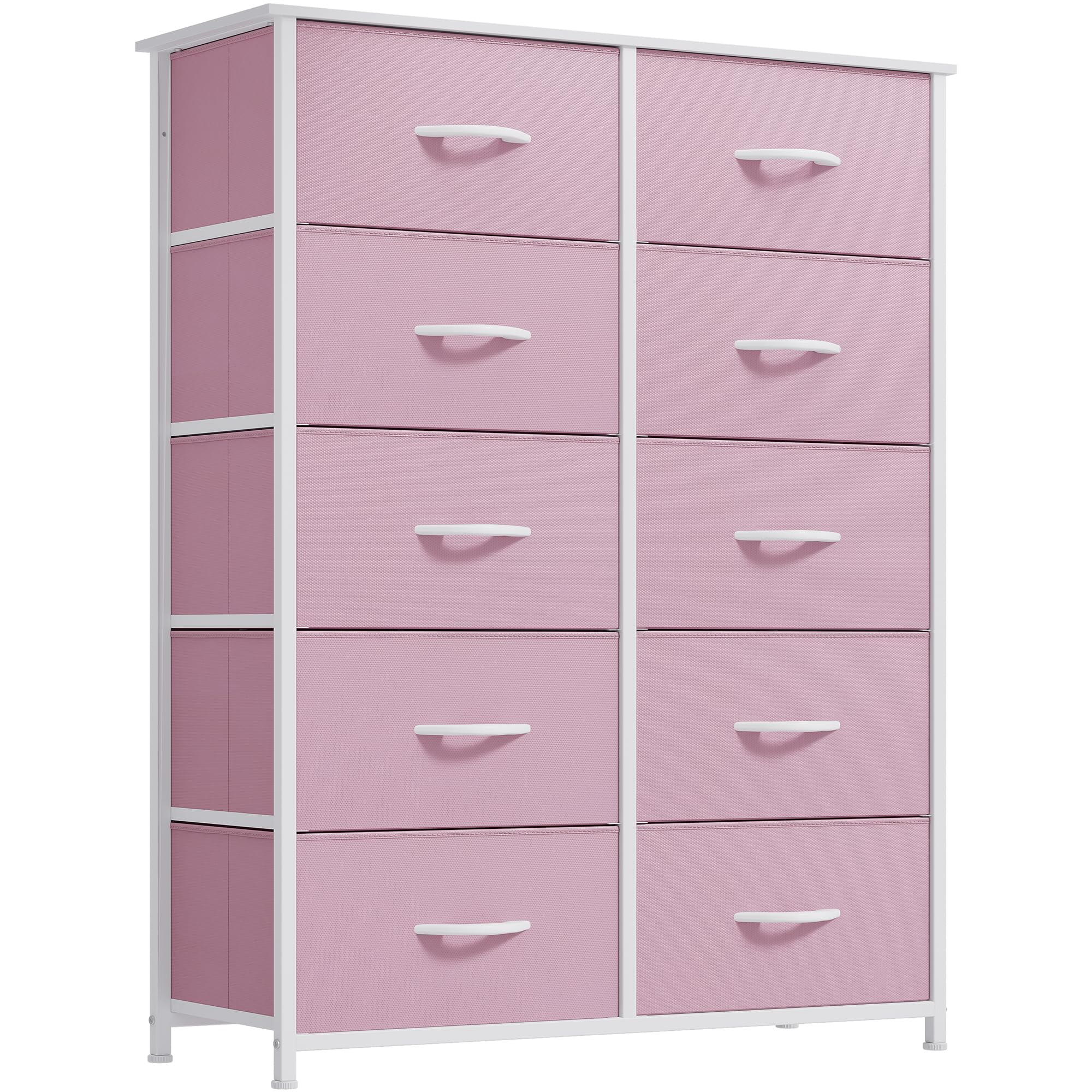 YITAHOME 10 Drawer Dresser - Fabric Storage Tower, Organizer Unit for Bedroom, Living Room, Hallway, Closets - Sturdy Steel Frame, Wooden Top & Easy Pull Fabric Bins, Pink Image